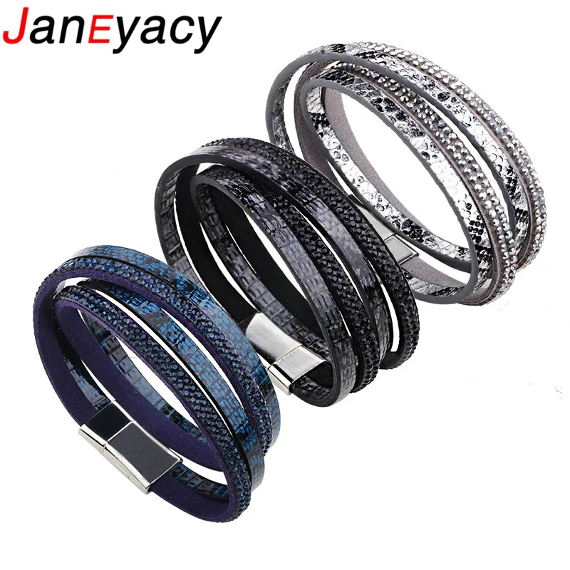 

Janeyacy 2018 Fashion Star Snake Pattern CZ Multi-layer Bracelet Women Leather Bracelet Foreign Trade Wholesale Jewelry Pulseira