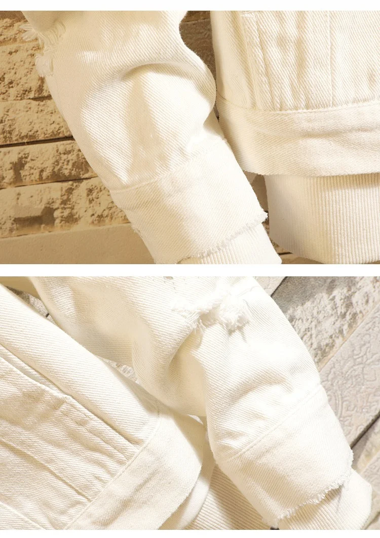 Белые джинсовые куртки рваные джинсы куртки и пальто Новые мужские демисезонные свободные джинсовые пальто Верхняя одежда повседневные джинсовые куртки Размер 3XL