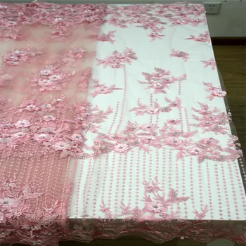 

African Tulle Lace High Quality 3D flowers African Stones Lace Fabric The New Listing High Quality African Lace Fabric PinkH1292