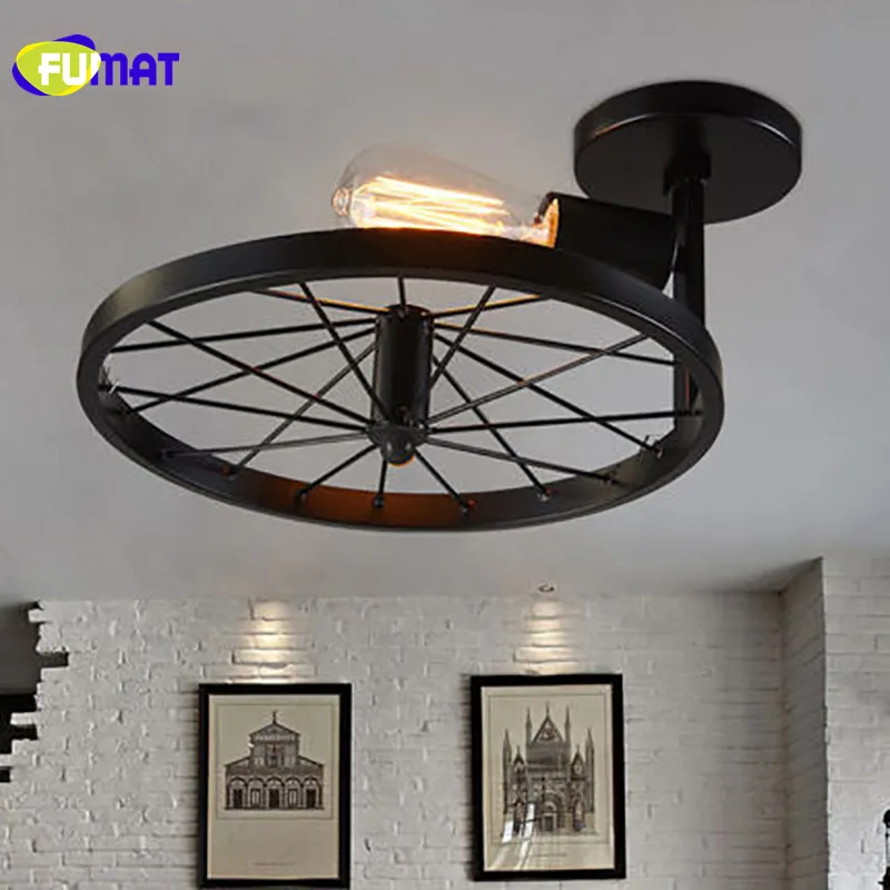 

FUMAT American Style Village Iron Wheels Ceiling Lamp Restaurant Bar Light Loft Retro Wheel Ceiling Light For Kitchen