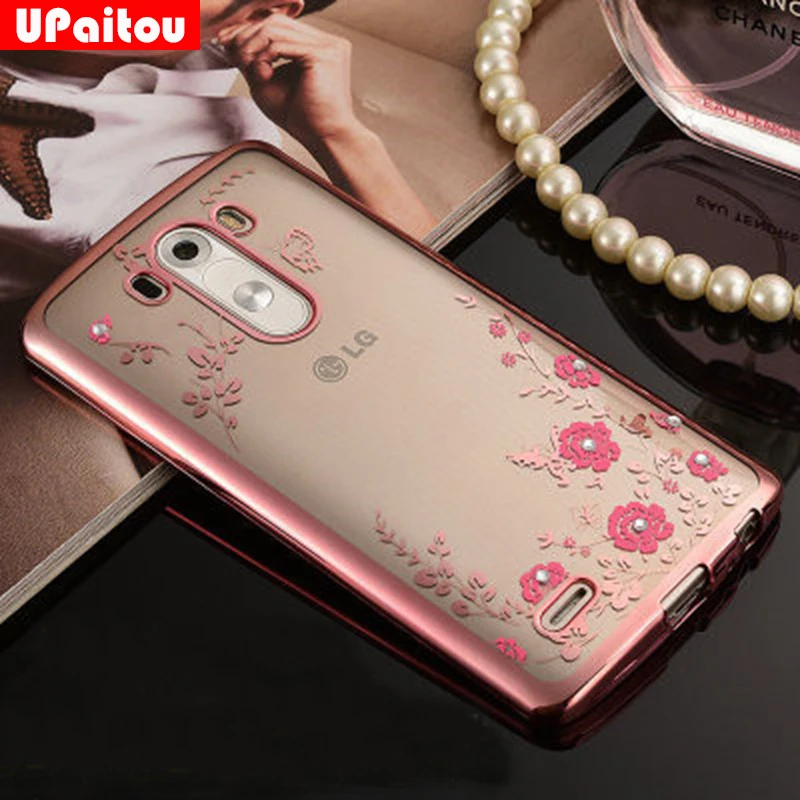 

Upaitou Luxury Flowers TPU Rhinestone Soft TPU Case For LG G3 Back Cover for LG LG3/D855/D850/D851/D852 Diamond Silicone Cases