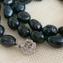 Свадебный женский браслет 9x10 мм Черный цвет барокко Жемчуг натуральный пресноводный жемчуг ручной работы Ювелирный цветок-застежка