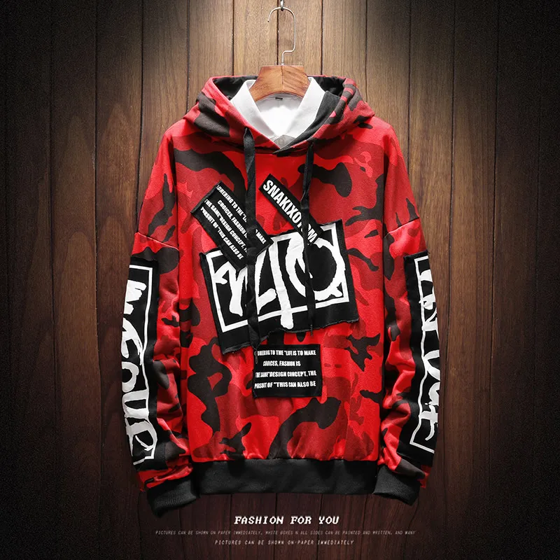 

Camouflage Autumn Spring 2019 Hoodie Sweatshirt Mens Hip Hop Punk Pullover Streetwear Casual Fashion Clothes
