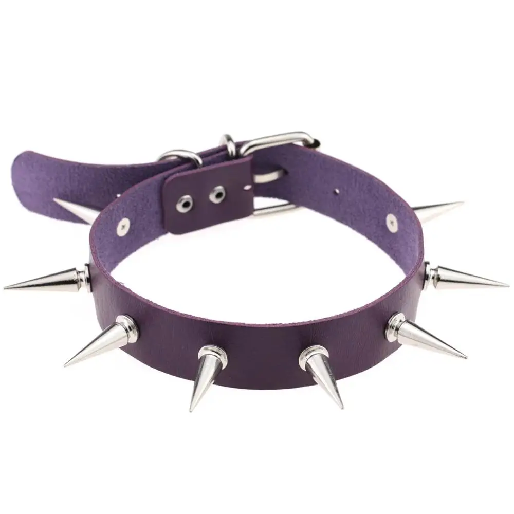 XFUN унисекс кожаные панк длинные заклепки-шипы кожаное ожерелье ручной работы серебряные шпильки чокер воротник - Окраска металла: purple
