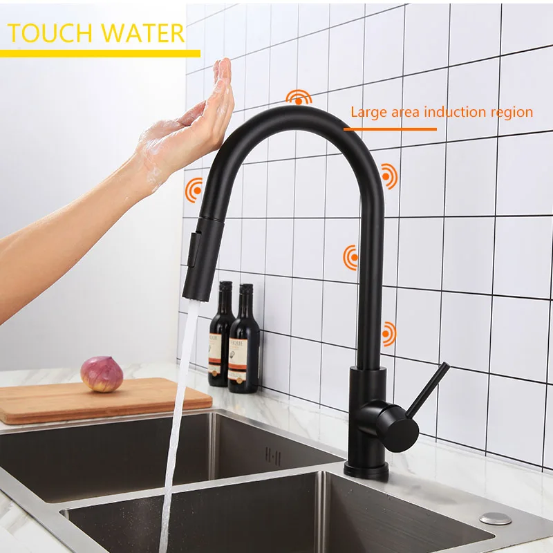  XOXO Touch Kitchen faucet Pull Out Cold and Hot mixer tap Black Gold water Single Holder faucet kit - 33047982689