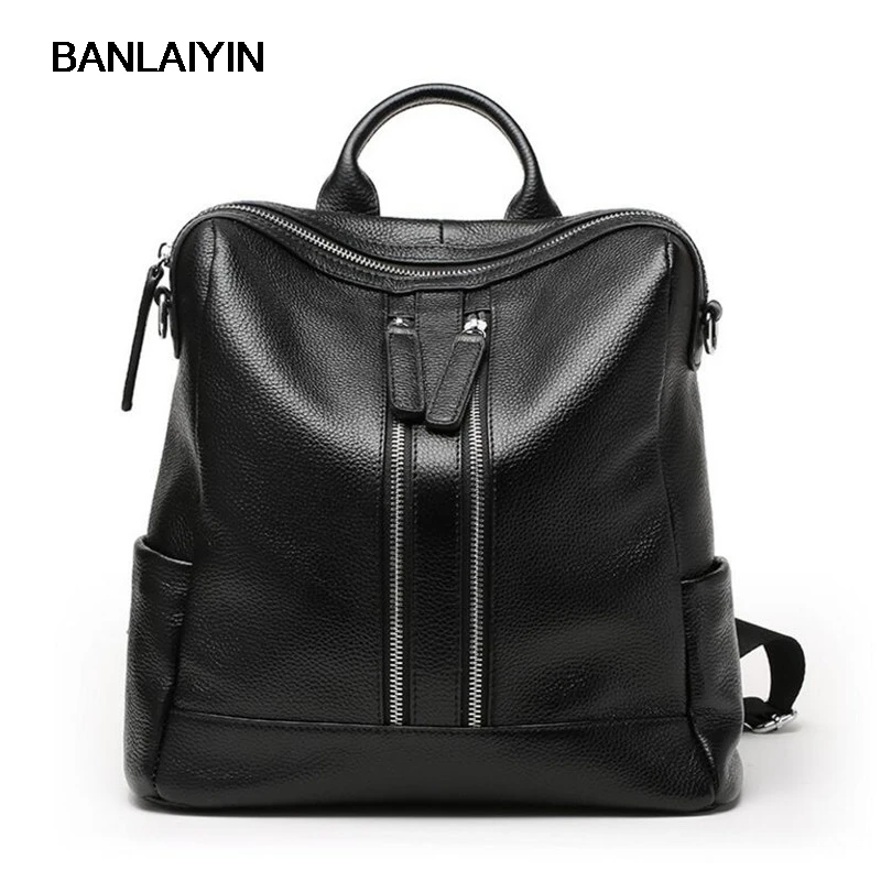 

Fashion Backpacks Women Genuine Leather School Bag Girls Female Black Colors Large Capacity Travel Shoulder Bags