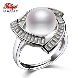 Высокого качества 10-11 мм белый натуральный пресноводный жемчуг кольцо стерлингового серебра 925 пробы с инкрустацией Кольца для Для женщин