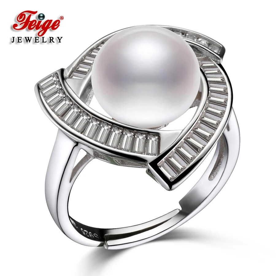 

High-quality 10-11MM White Natural Freshwater Pearl Ring 925 Sterling Silver Inlaid Rings for Women Wedding Bride Fine Jewelry