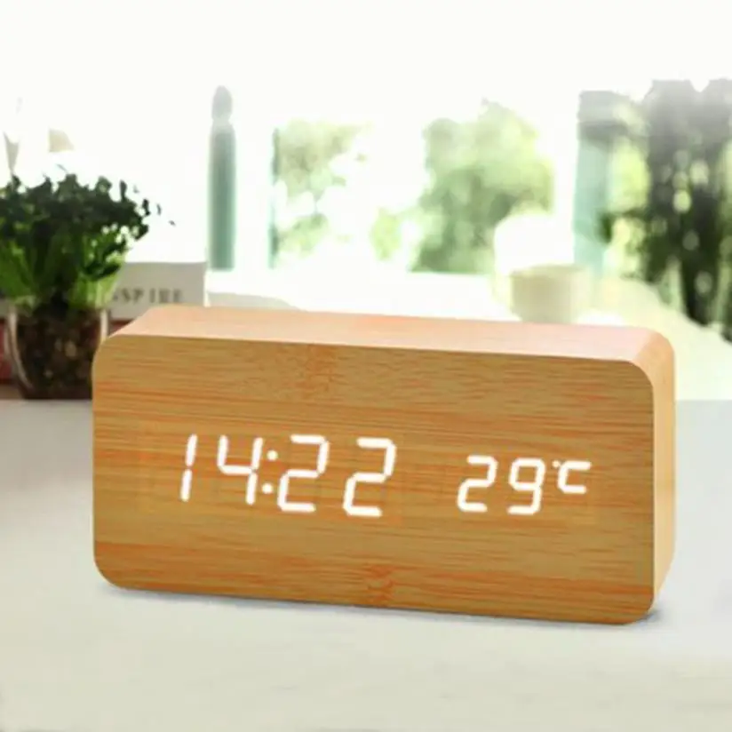 

Aimecor LED Alam Clock Voice Control Calendar Thermometer Wooden LED Digital Alarm Clock Happy Sale ap504