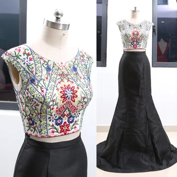 

Black Draping Scoop Neck Floor-Length Embroidery Taffeta Prom Party Formal Evening Dress L 264428