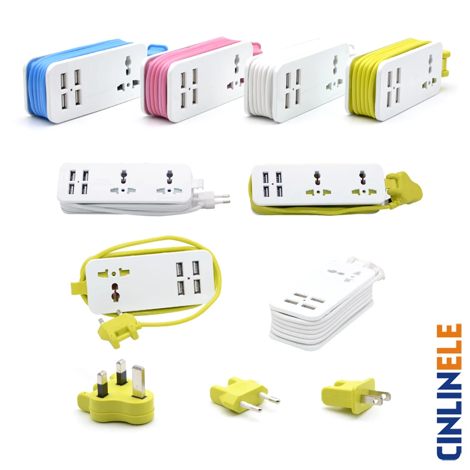 Дорожная розетка зарядный удлинитель 2 А 4 USB порта с многофункциональной
