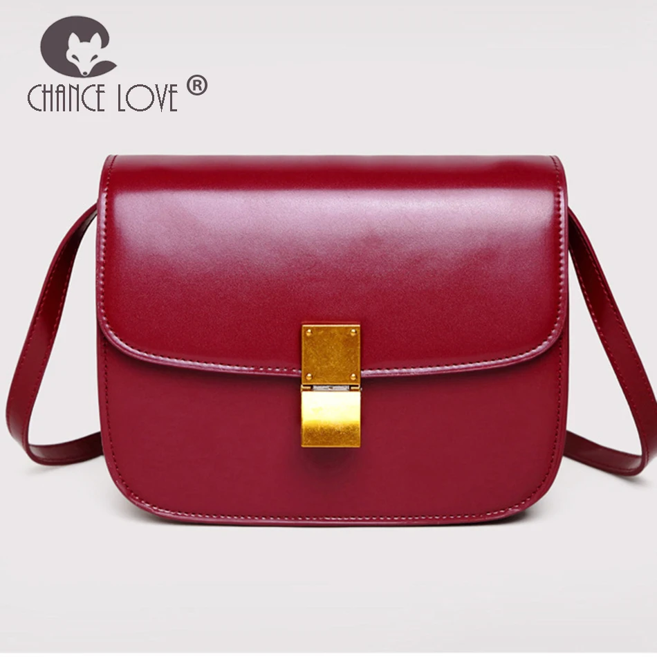 

Chance Love 2018 new retro mini Flap bag Split leather Caramel color red black shoulder bag slung small simple Fashion handbag
