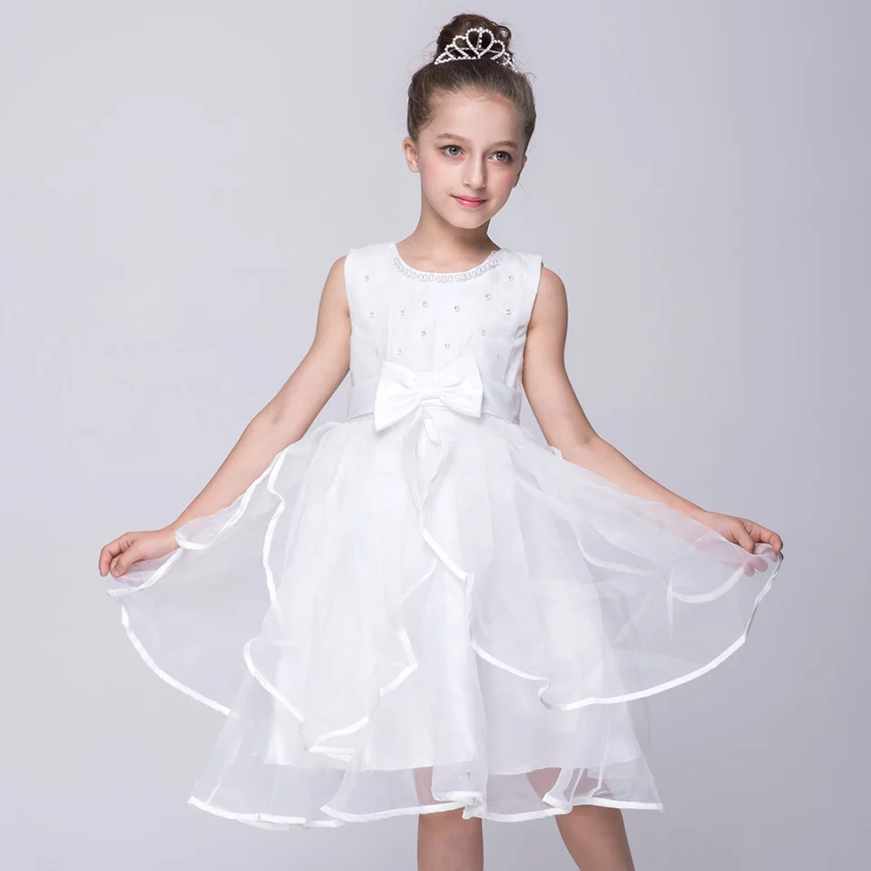 

Baby Girl Dress Summer Tulle Sleeveless Diamond Bow Senior Wedding Party Dress 2018 Child Summer Princess Costume 3-13 Years