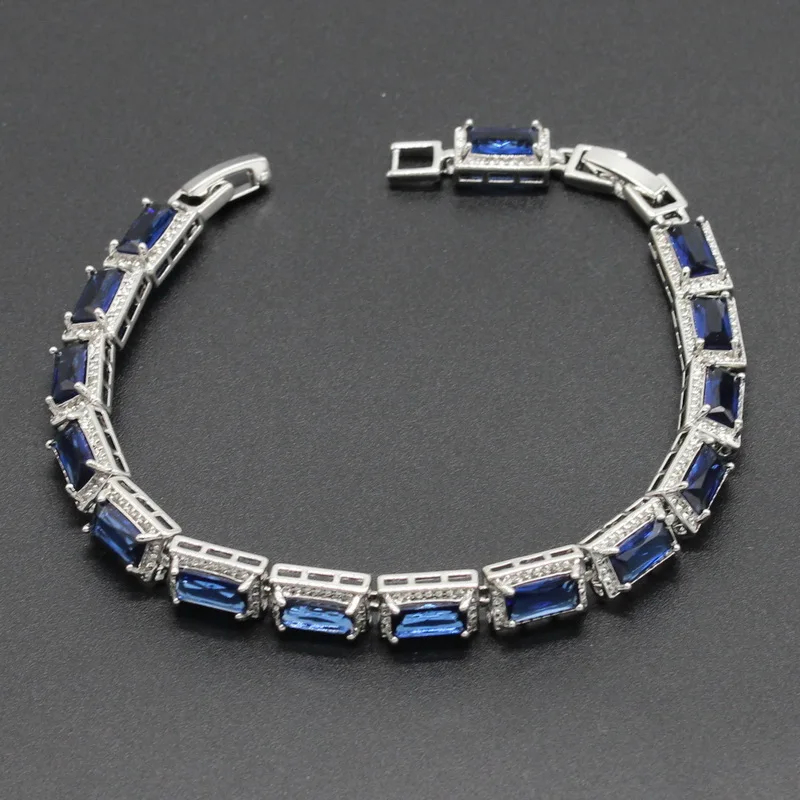 

925 Sterling Silver Bracelet for Women Dark Blue White MultiColor Purple Yellow Zircnoia Crystal 5 Colors Available