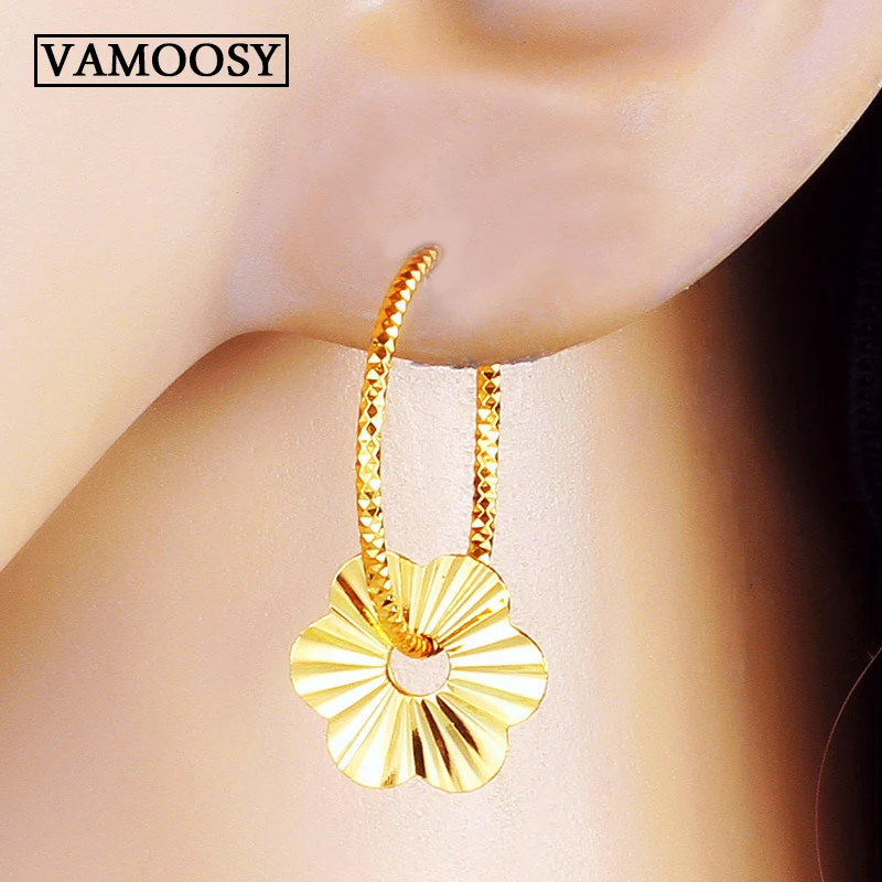 

2018 Simple Metal flower style Pure 24K Gold Drop Earrings For Women oorbellen gold Geometric Earring Jewelry boucle doreille