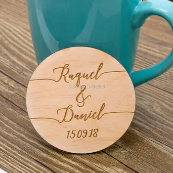

Calligraphy custom Coaster - Wood engraved Coasters - wedding favors - Personalised Coasters- Bridal Shower Favor