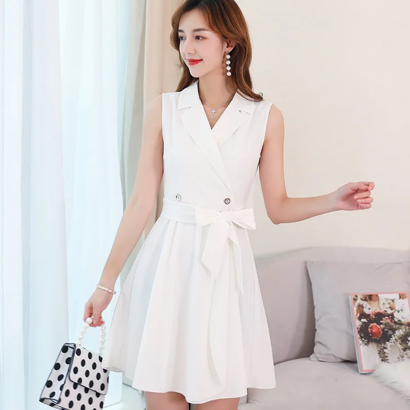 

2019 Korean Women White Dress Summer New Casual Sleeveless Tank Dress Women Fashion Streetwear Elegant Ladies Dresses Vestidos
