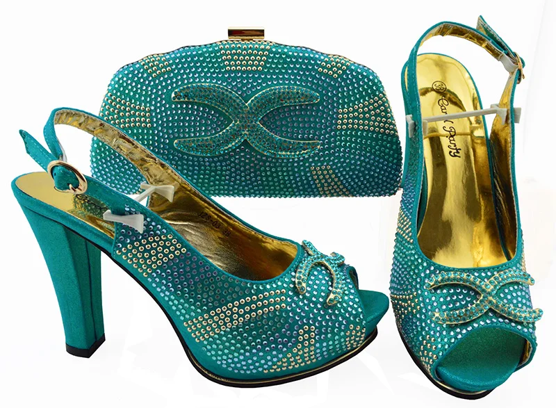 

New Arrival Blue Color African Shoes and Matching Bags Italian Shoe and Bag Set for Party In Women Nigerian Women Wedding JZS-03