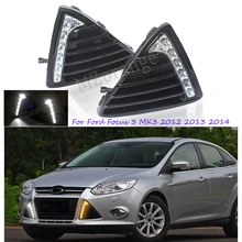 LED Daytime Running Light For Ford Focus 3 MK3 2012 2013 2014 DRL Car-styling Daylight With Yellow Turning Signal Light Fog Lamp LED Daytime Running Light For Ford Focus 3 MK3 2012 2013 2014 DRL Car-styling Daylight With Yellow Turning Signal Light Fog Lamp