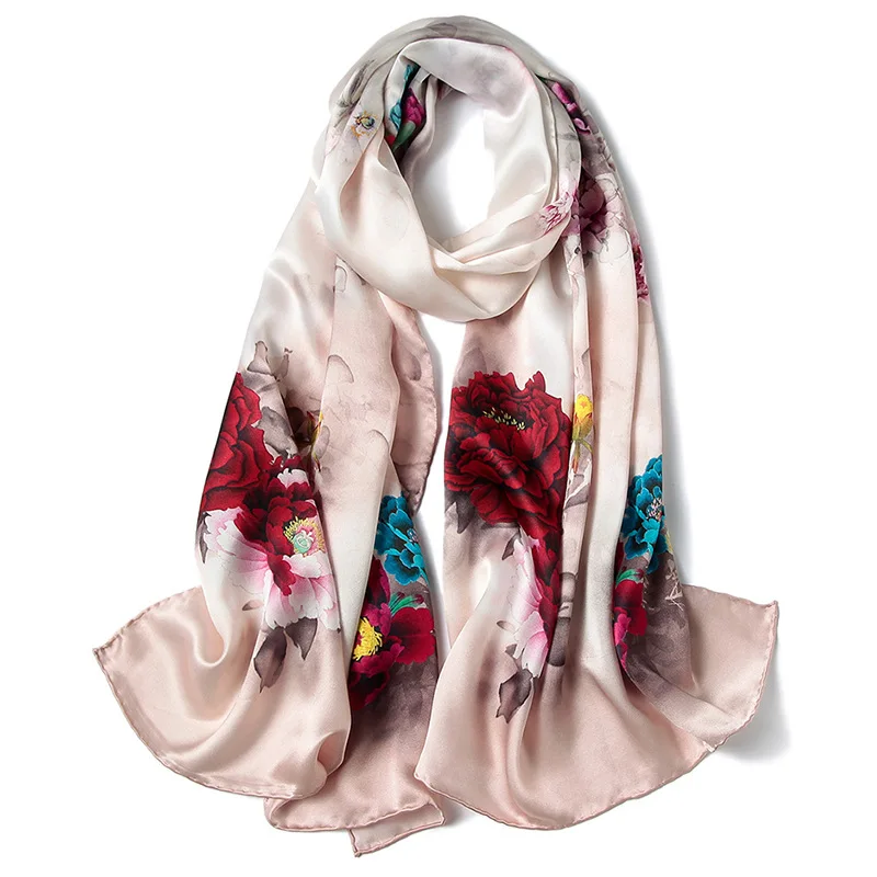 DANKEYISI натуральный Шелковый женский шарф, Женская бандана, роскошный бренд, винтажный шаль из чистого шелка, Длинный мягкий шарф, цветочный узор, шарфы