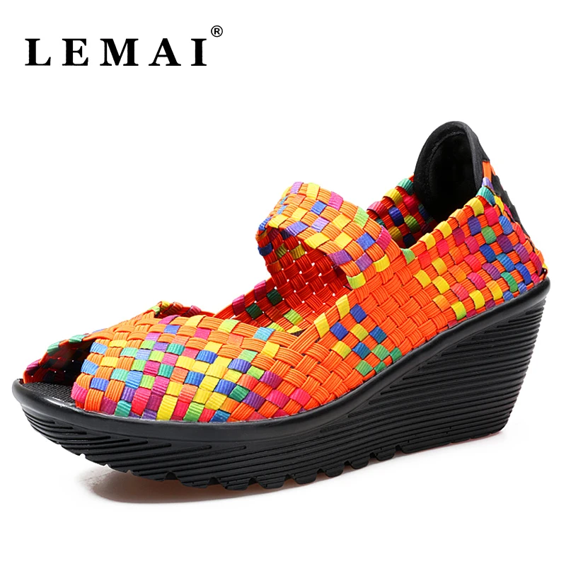 

Women Spring Summer Beach Shoes Sneakers For Lady Breathable Weave Wedge Platform Outdoor Open Toe Sandals Shoes
