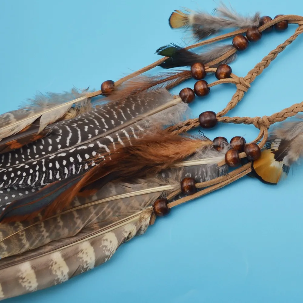 Idealway модный праздничный головной убор с перьями, головной убор для хиппи, аксессуары для волос, бохо, племенной головной убор с перьями, цыганские украшения