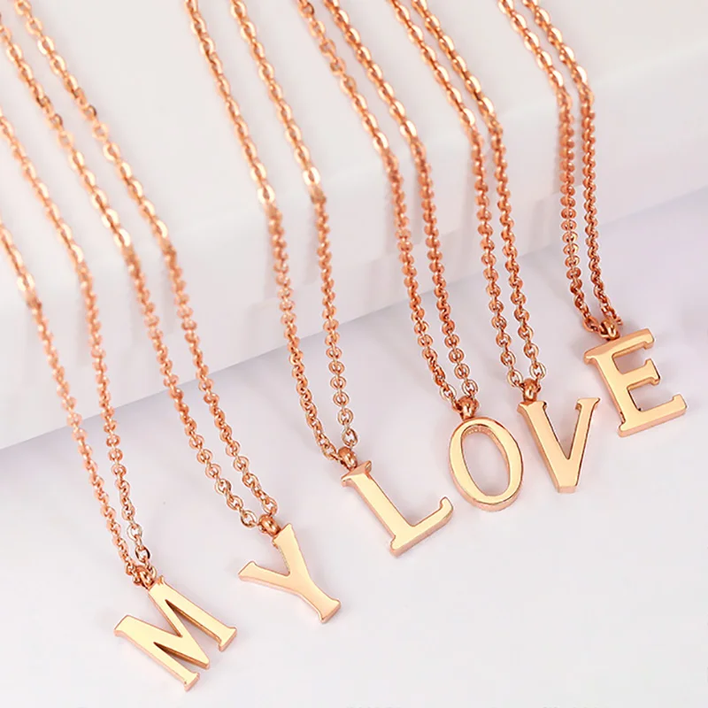 Fashion Rose Gold Initial Letter Pendant Charm Necklace Chain