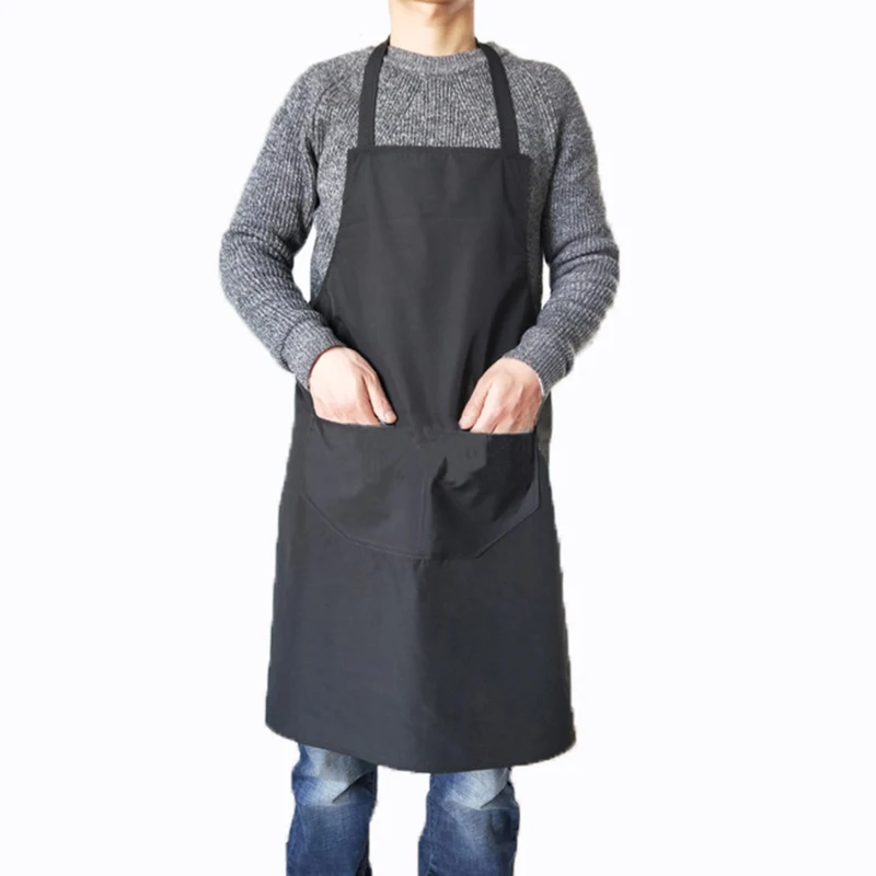 1pcs Big Sizes Adult Pure Color Kitchen Apron for Women Men 2019 New Double Pocket Polyester Cloth Household Chef Cooking Apron