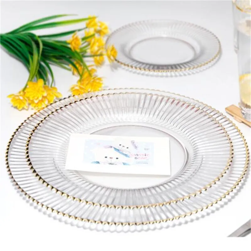 

1pc 8 /10 inch Gold Charger Plates Tableware Phnom Penh Geometry Tableware Dinner Plate Dish Dessert Dinnerware Cake Plate