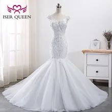 Маленькие жемчужные бисероплетенные кружевные свадебные платья русалки чисто белые кружевные свадебные платья с v-образным вырезом в африканском стиле размера плюс свадебные платья русалки WX0004