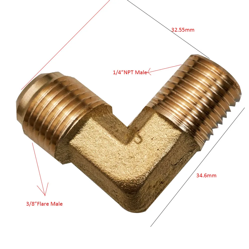 MENSI металлический твердый латунный 90 градусов утягивающий налокотник 3/" мужской вспышка конвертировать в 1/4" NPT соединение с наружной резьбой 2 шт./партия