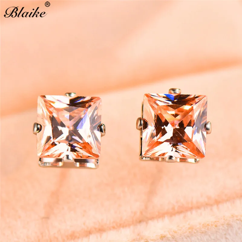 Blaike 2020 New Fashion Small Square Zircon Stud Earrings for Women Wedding Party Jewelry Female Birthstone Earring | Украшения и
