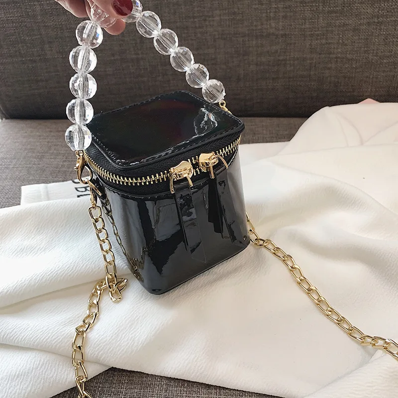 

Mini Acrylic Chain Women's Bucket Bag Designer Shoulder Messenger Bag Patent Leather Small Flap Bags Chain Cross Body Bags 2019