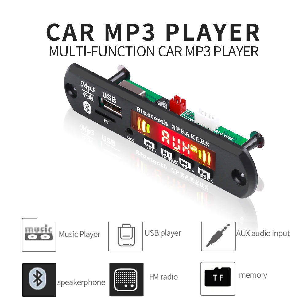 

Kebidumei Bluetooth 5.0 MP3 Player Decoder Board FM Radio TF USB Color Screen Car Kit Audio Support Voice Calls Recording