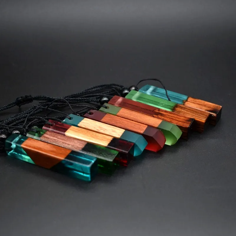 

Vintage men and woman fashionable wood resin necklace pendant woven rope chain pendentif pierre naturelle jewelry gifts
