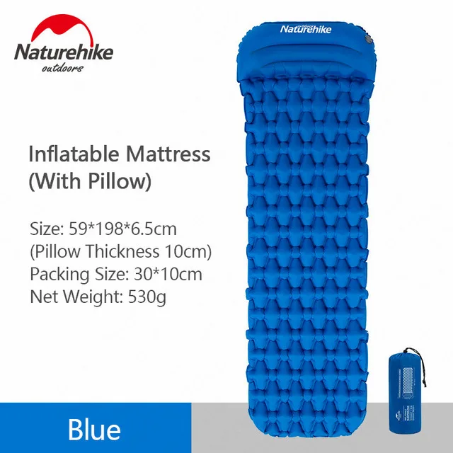 Naturehike надувной коврик для кемпинга кровать для одного человека двойной человек надувной матрас спальный коврик с водонепроницаемым воздушным мешком - Цвет: 1P Blue pillow Only