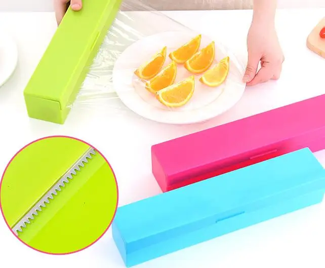 2pcs Cling Film Cutter With Stainless Steel Blade Food Wrap Dispenser