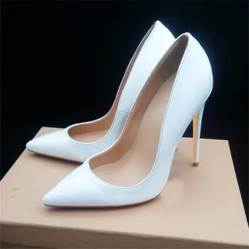 

White Patent Leather Women Pumps Stilettos High Heels Wedding Shoes Pointed Toe Ladies Bride Shoes Big Size 35-44 Zapatos Mujer