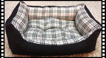 

Free shiping Classic pet bed,dog bed,check pattern dog house mat cat bed house plaid beige with jean fabric