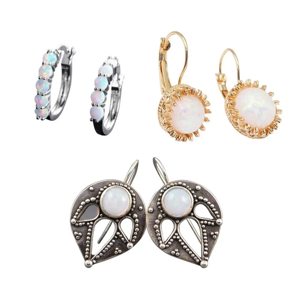 

Elegant Silver Color Stud Earring for Women Imitation Fire Opal Wedding Earrings Wholesale Jewelry Gifts for Women Girlfriend