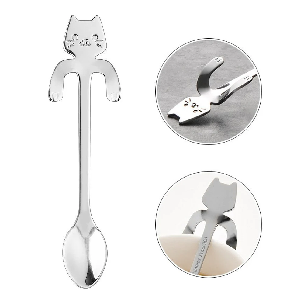 Cute Cat Spoon Long Handle Mini Flatware Coffee Stainless Steel