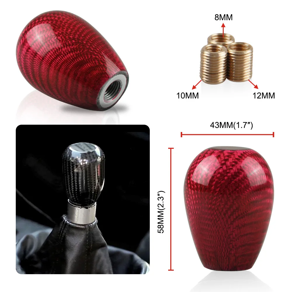Carbon Fiber Gear Shift Lever Knob Manual Stick Shifter M10*1.5 with Adapter Black for Universal Car