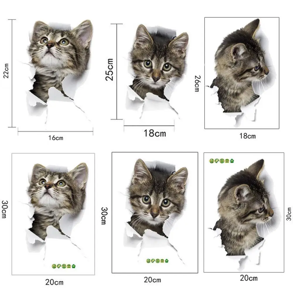 

Removable 3D Cute Cat Bathroom Toilet Lid Sticker Break Through Realistic Wall Decal Decor