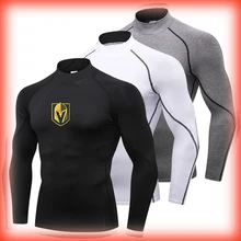 Горячая Вегаса Золотые рыцари водолазка Бег Рубашка с длинным рукавом Фитнес Спортивная рубашка мужская Рашгард гимнастическая майка рашгард мужской