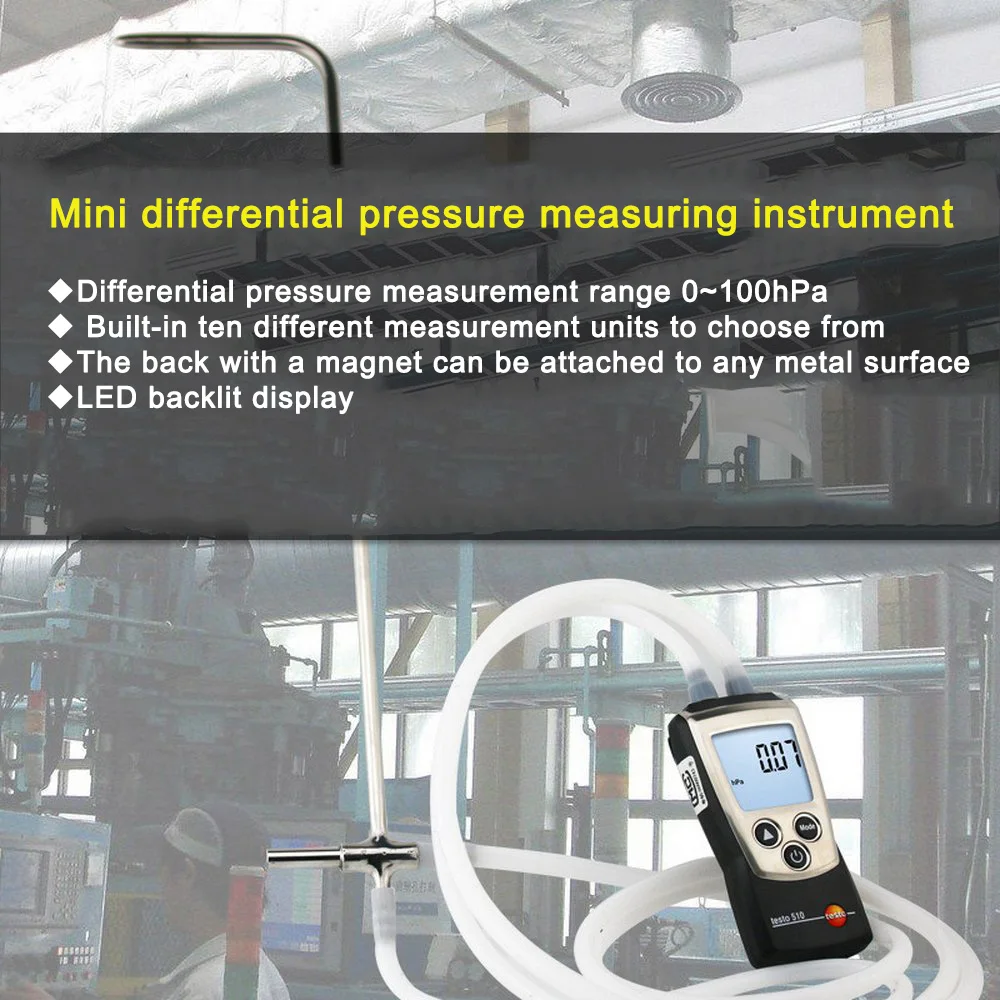 Testo 510 압력 게이지 디지털 디스플레이, 냉동 PSI 차압 게이지, 0-100hPa 기압, 가정용 도구