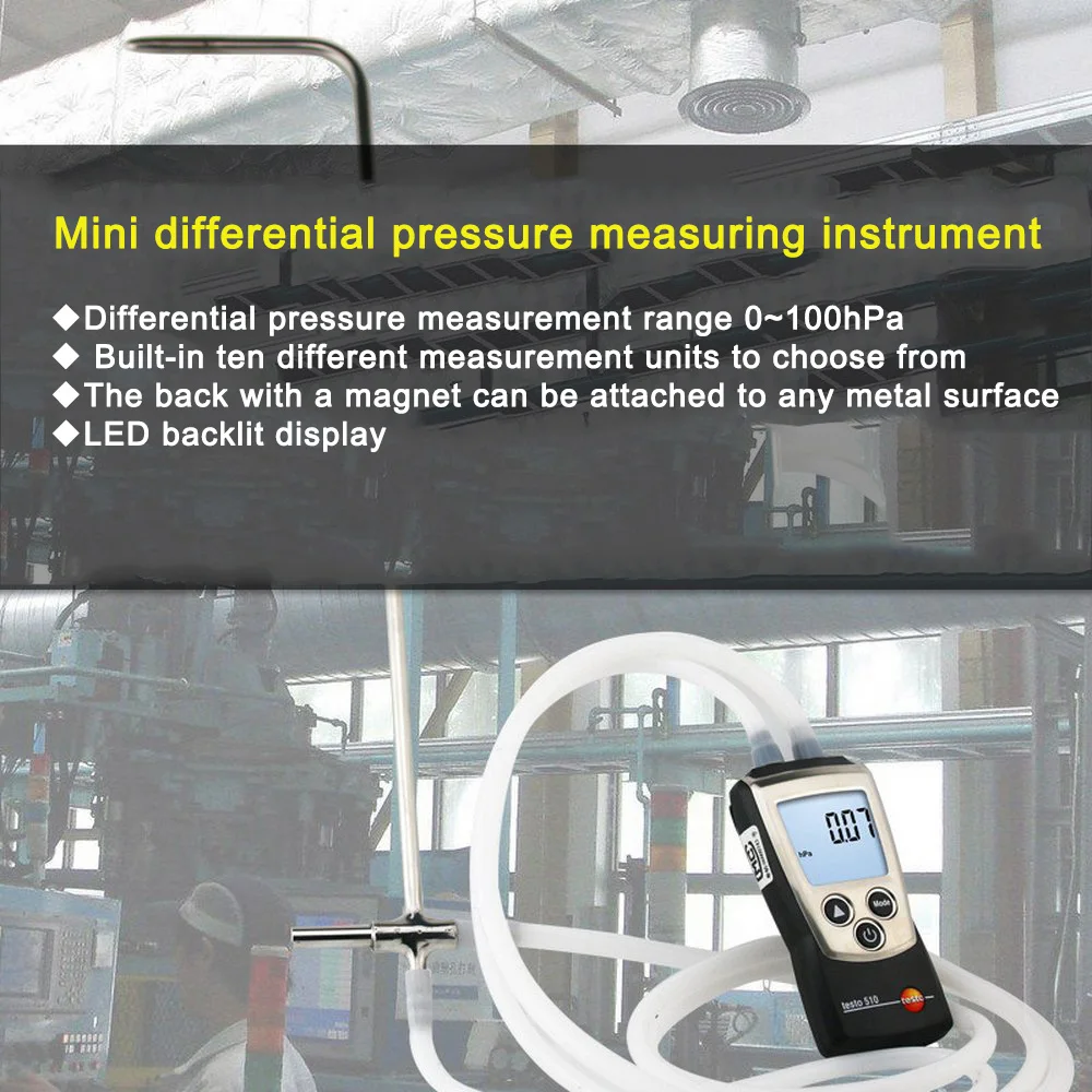 1 шт. 510 Testo манометр цифровой дисплей Холодильный PSI Дифференциальный Манометр 0-100hPa Воздушный манометр домашний инструмент