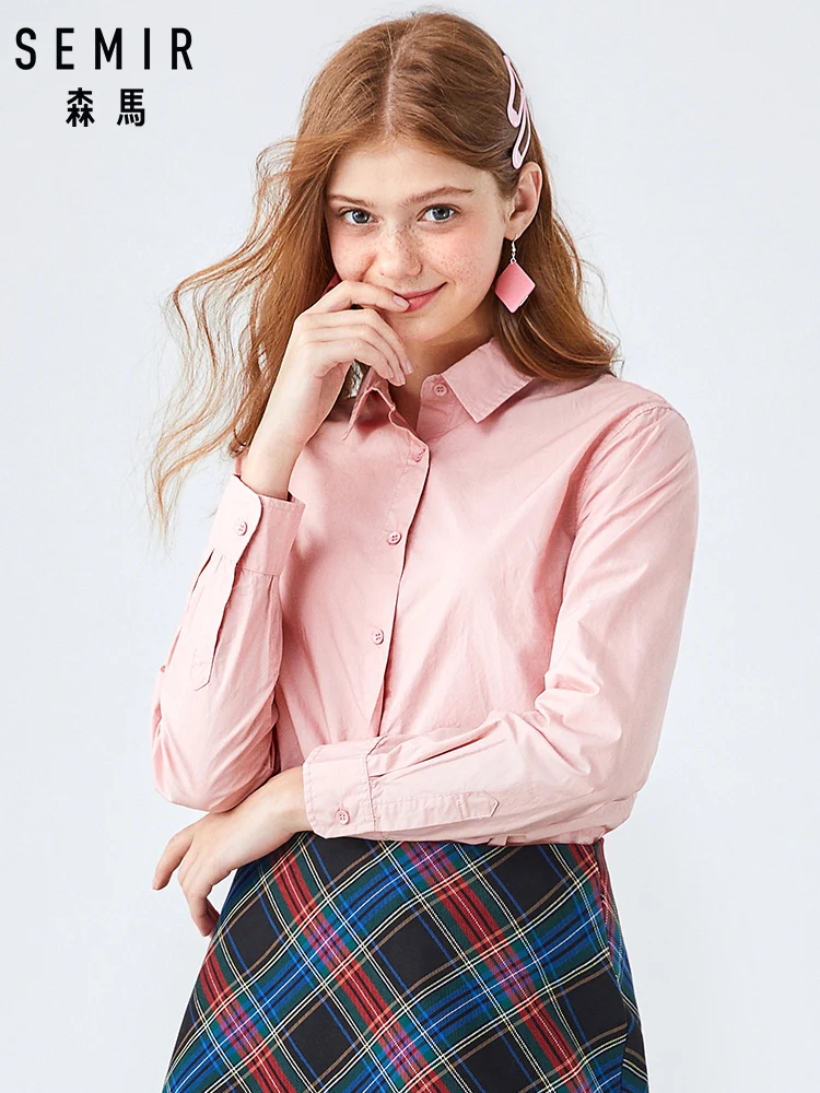 Beste SEMIR Lange mouwen vrouwen jong herfst 2019 nieuwe eenvoudige effen kleur katoen lange mouwen vrouwen blouse college wind inch shirt