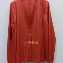 Miyake складки с длинным рукавом одного v-образным вырезом сексуальное тонкое пальто