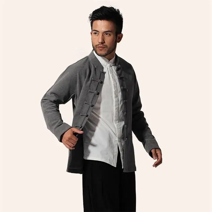 Китайской традиции Для мужчин; воротник-стойка прочную кунг-фу куртка CoatM L, XL, XXL 3XL DY02