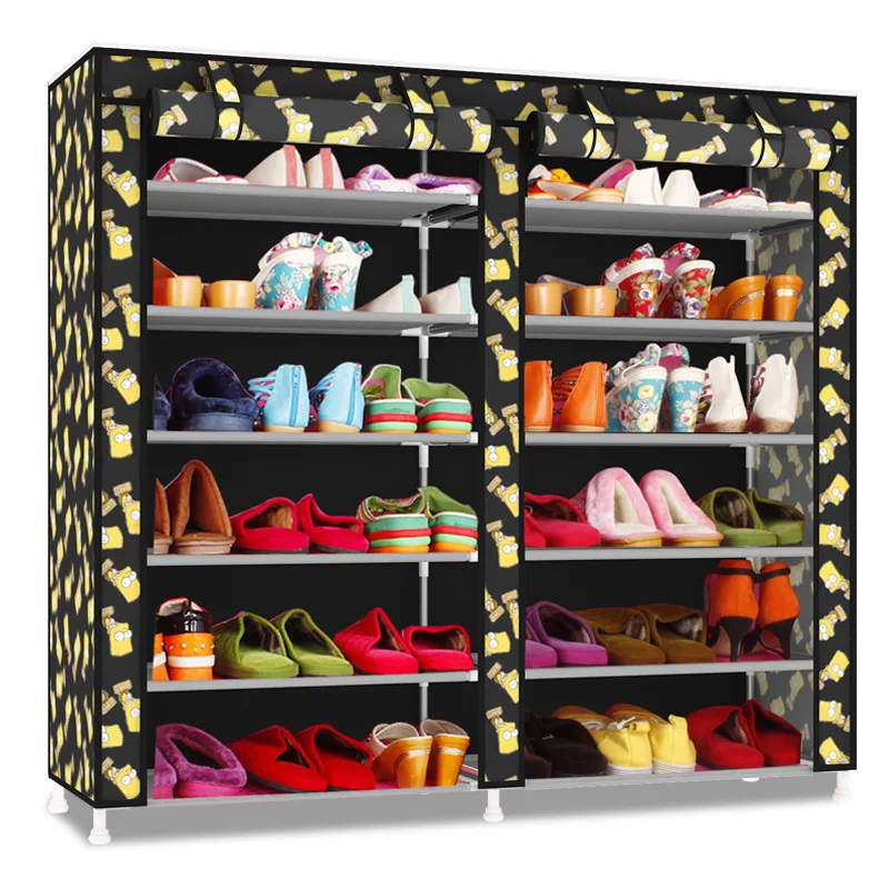 Minimalist Shoe Rack Double Row 6 Layer Thicken Oxford Cloth Shoe Cabinet Dustproof Shoe Organizer Storage Furniture